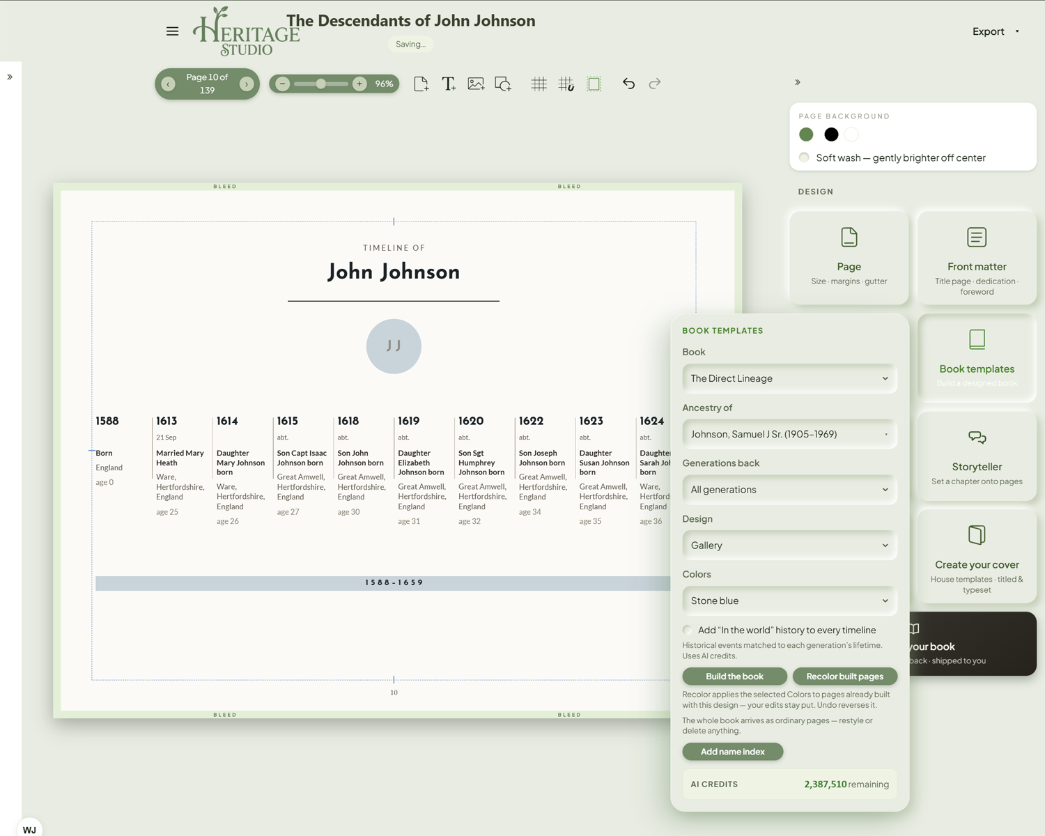 A Gallery timeline in Stone blue — the same pages, another voice